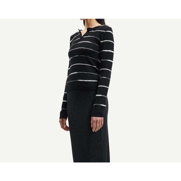 Samsoe May Crew Neck Black Stripe Cotton Alpaca Fuzzy Sweater - Size S - Picture 1 of 9